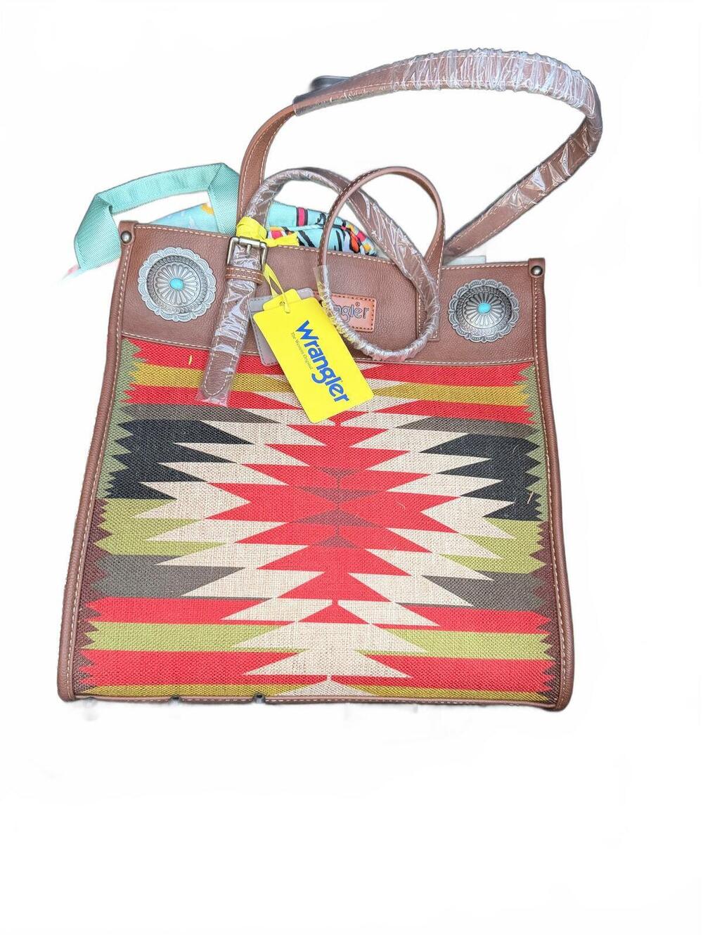 Wrangler Southwestern Pattern Tote Bag with Leather Accents NWT